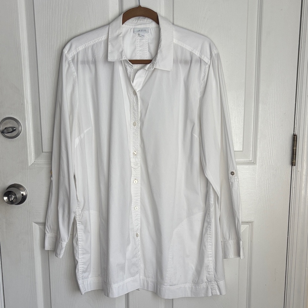 J.Jill White Shirt Collection Collar Button Down Tunic with Pockets Size Large